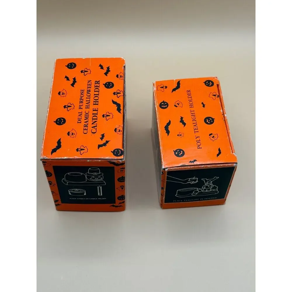 🎃 Vintage Halloween Candle Holder Lot Pumpkin Scarecrow NOS Kmart